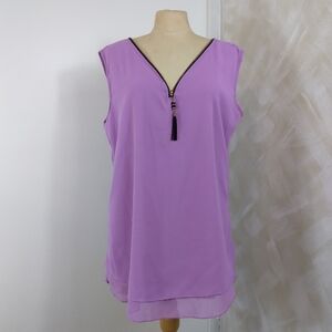Lilac Sleeveless Blouse Tank Top with Zipper detail 3X